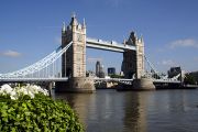 London’s iconic Tower Bridge, seen from the Thames Path as it meanders through the city.