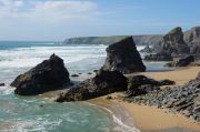 The rocky islets at Bedruthan Steps